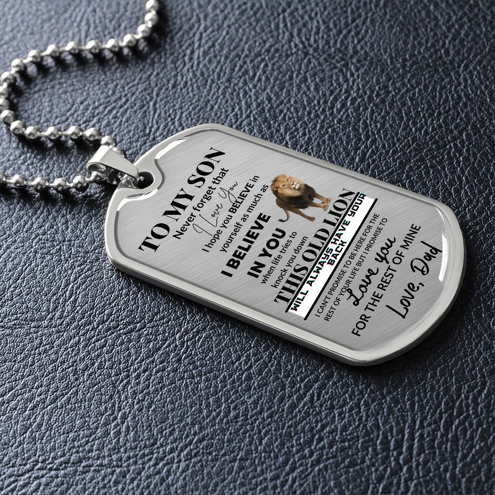 To My Son Love Dad Dog Tag Lion