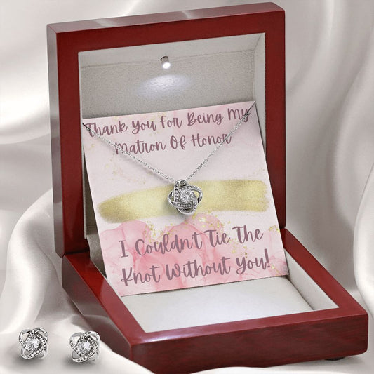 Matron Of Honor Love Knot Earrings and Necklace Set